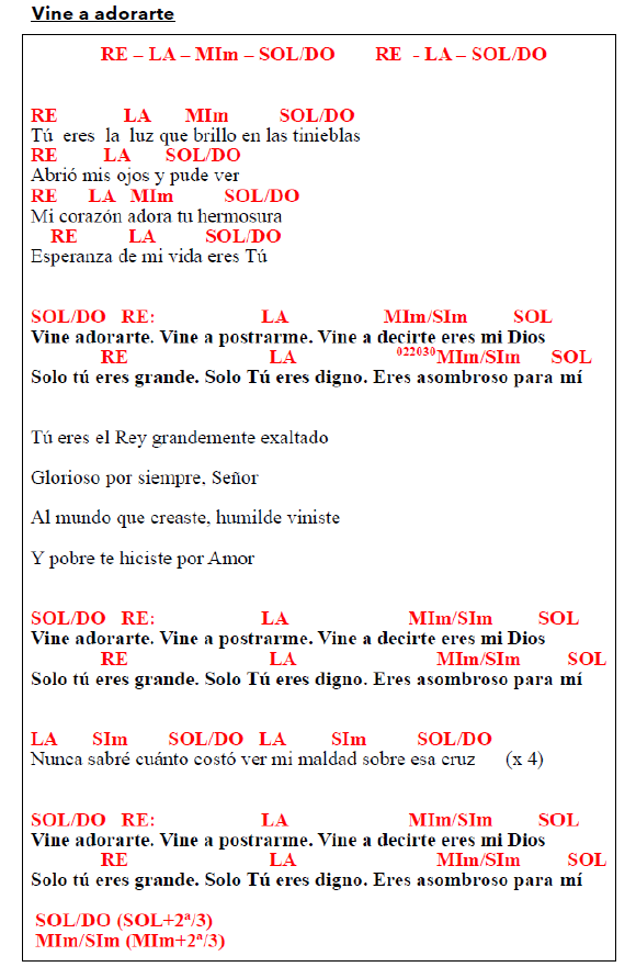 Acordes de VINE A ADORARTE