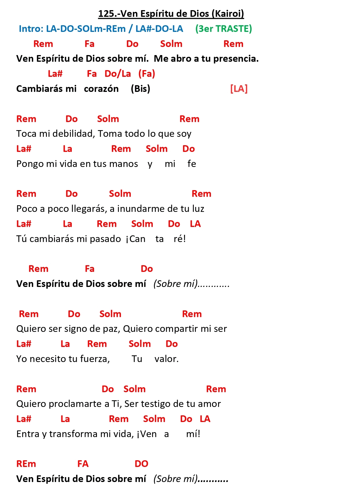 Acordes de VEN ESPÍRITU DE DIOS (Kaori)