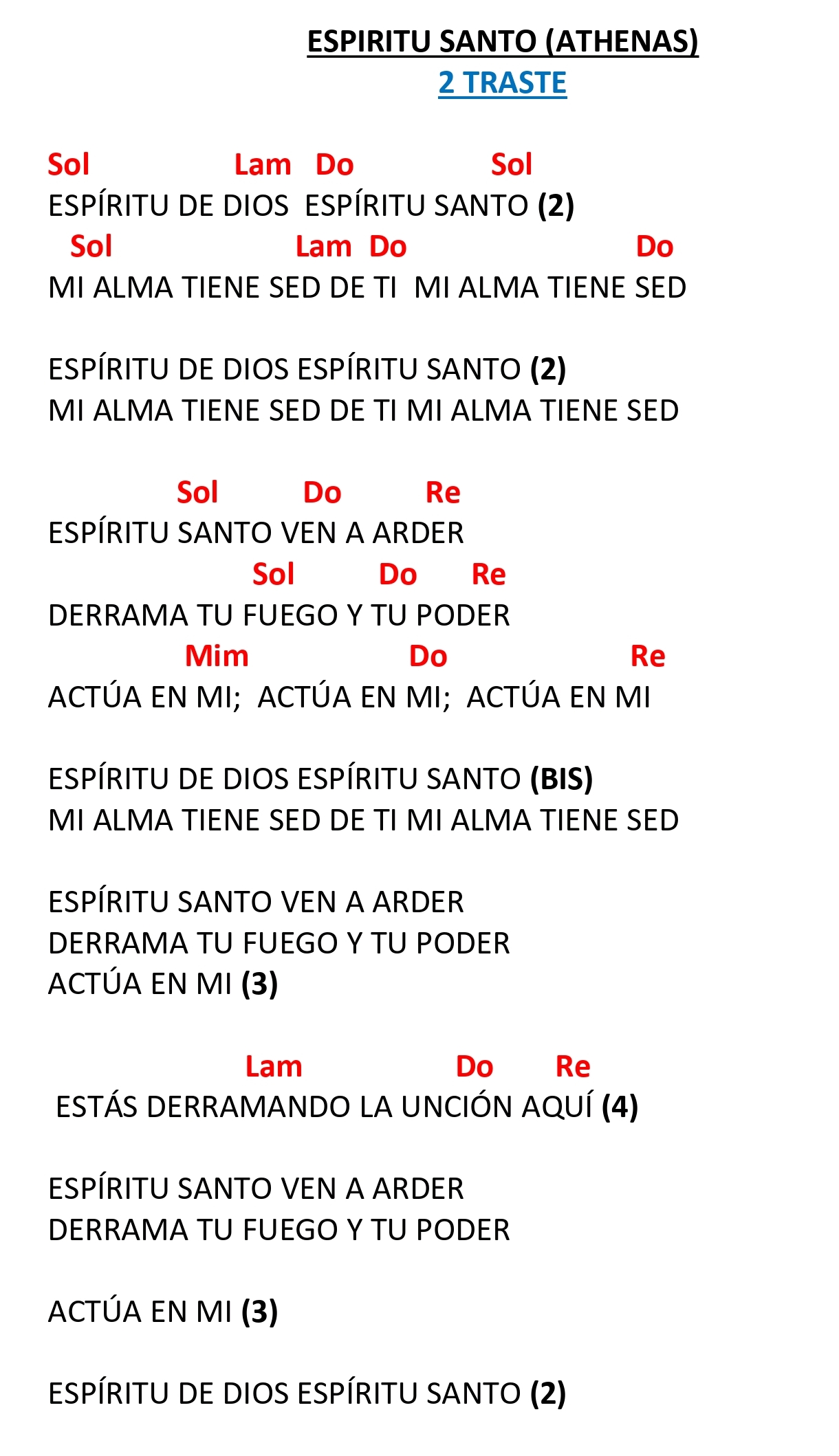 Acordes de ESPÍRITU SANTO (Athenas)