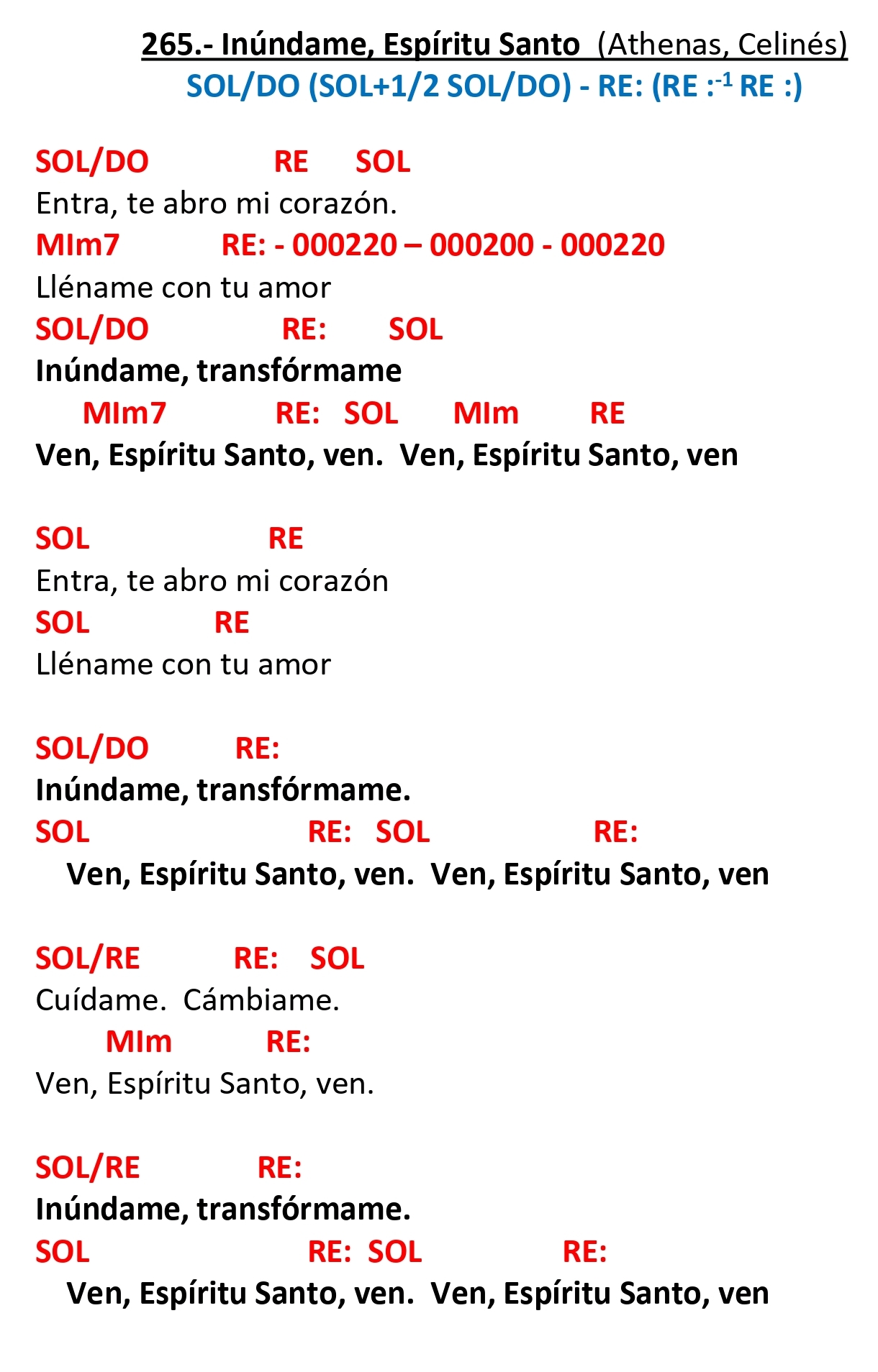 Acordes de INÚNDAME, ESPÍRITU SANTO (Athenas)
