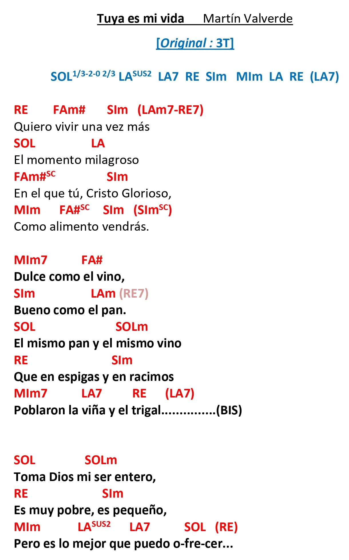 Acordes de TUYA ES MI VIDA (Martín Valverde)