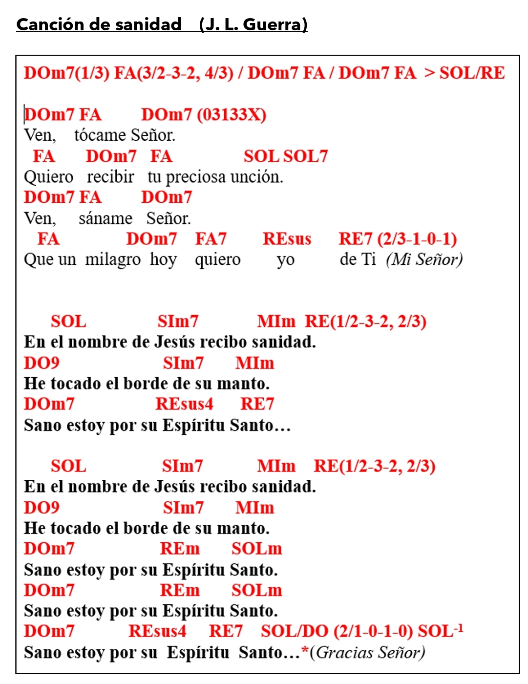 Acordes de CANCIÓN DE SANIDAD 